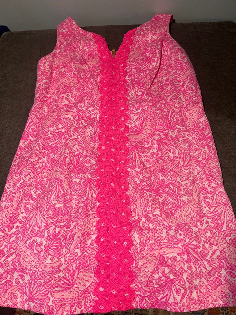Lilly Pulitzer Pink Printed Sleeveless Shift Dress with Textured Center Trim